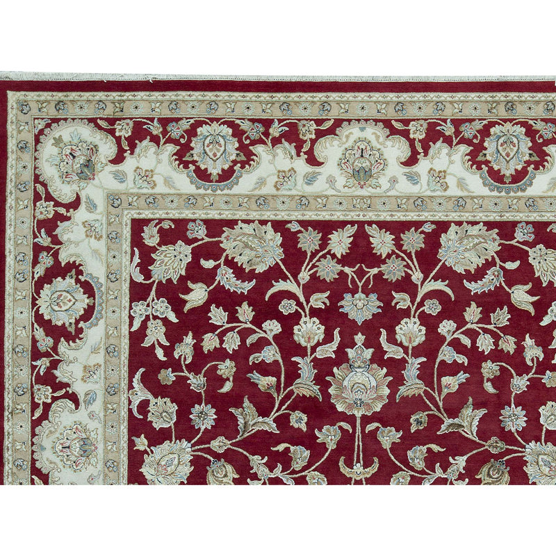 Tapis rouge et ivoire noué à la main de haute qualité