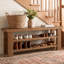 Banc de rangement pour chaussures 63 po en bois massif, banc d'entrée de ferme avec tablettes de rangement ouvertes à 2 niveaux pour la chambre à coucher, le couloir, le vestibule