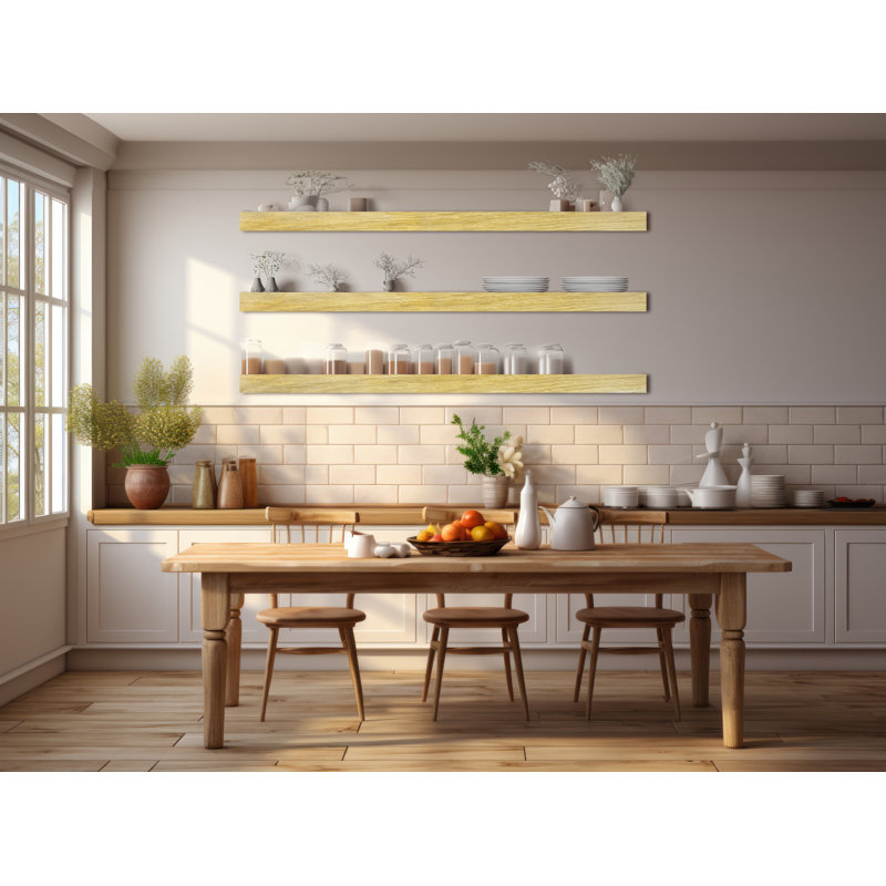 Emerald Lee 3 Piece Oak Floating Shelf, 4" H x 65" W x 5" D