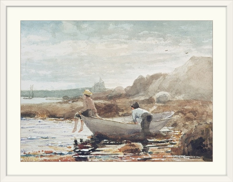 Garçons sur la plage par Winslow Homer - impression, H 26 po x l 32 po x P 1 po, Cadre blanc