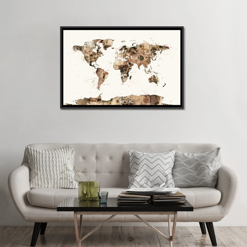 Série de carte du monde : impression sur toile tendue, impression sur toile tendue, H 32 po x l 48 po x P 1,5 po