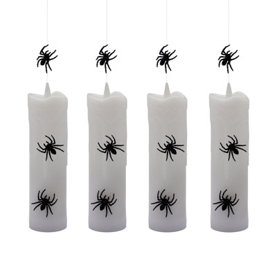 Battery Operated Hanging Pillar Candles with Spiders - 4 Count