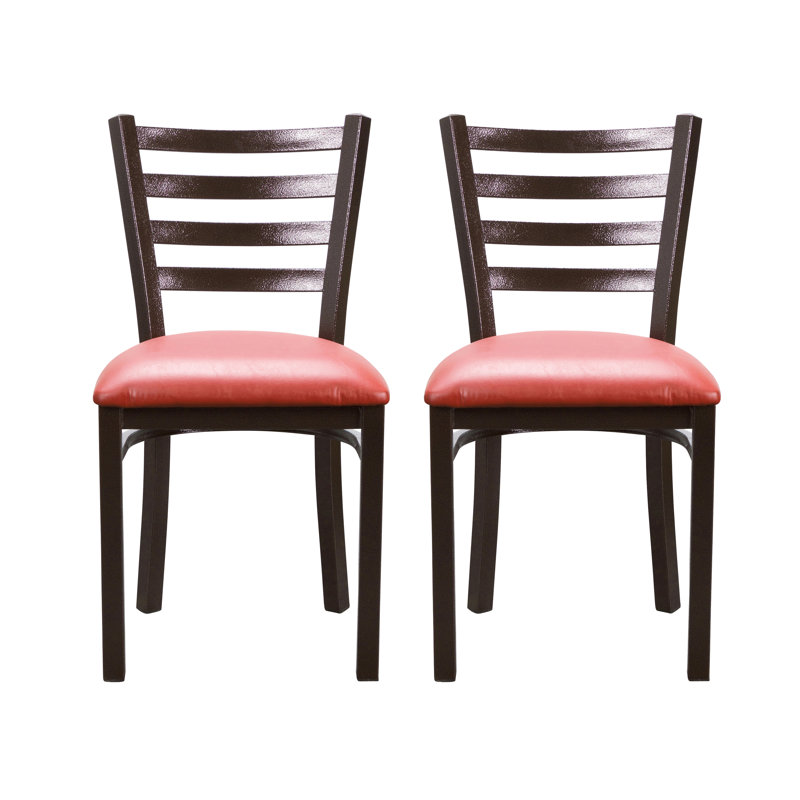 Gensingh Ladder Back Side Metal Chair with Faux Leather, Red, Black