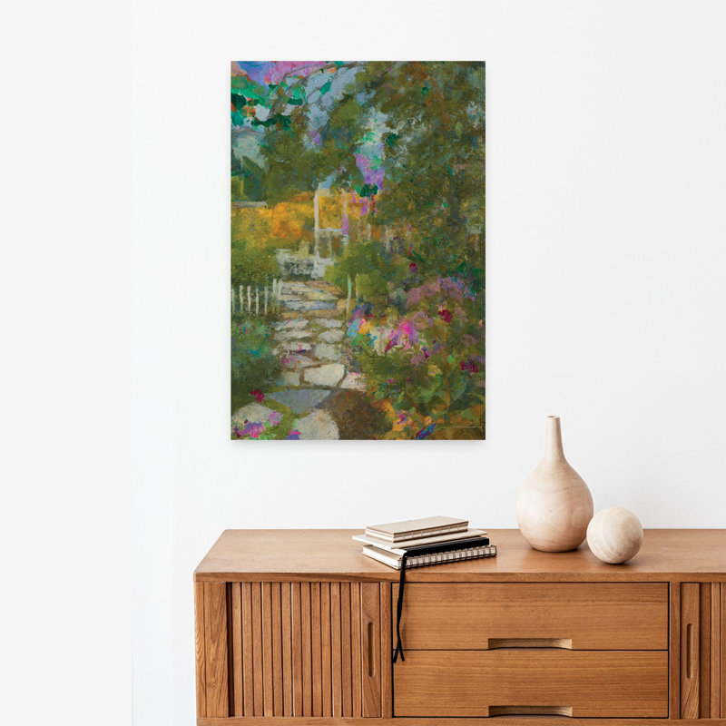 «The Lighted Path», paysage paisible abstrait coloré, art naturel, H 24 po x l 16 po