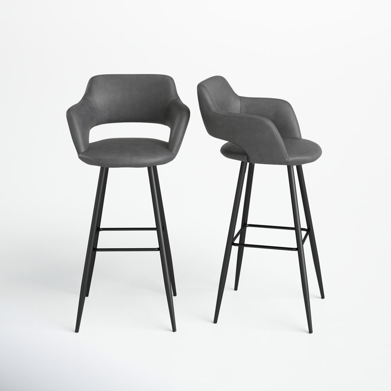 Lake Upholstered Counter Stool with Metal Frame, Gray, Bar Stool (30" Seat Height)