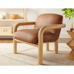 Chaise d'appoint rembourrée en cuir et bois