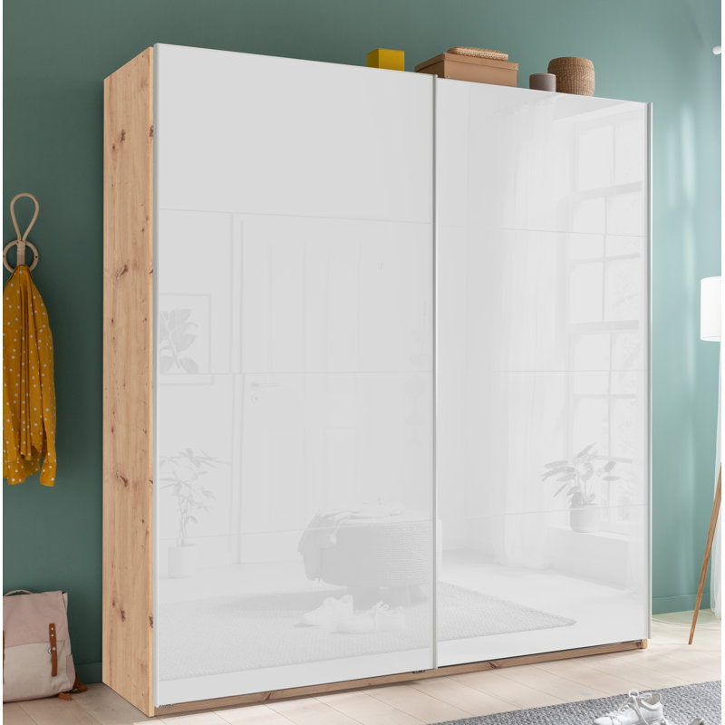 Systema 2 Door Manufactured Wood Wardrobe, Glossy White, 223cm H x 200cm W x 60cm D