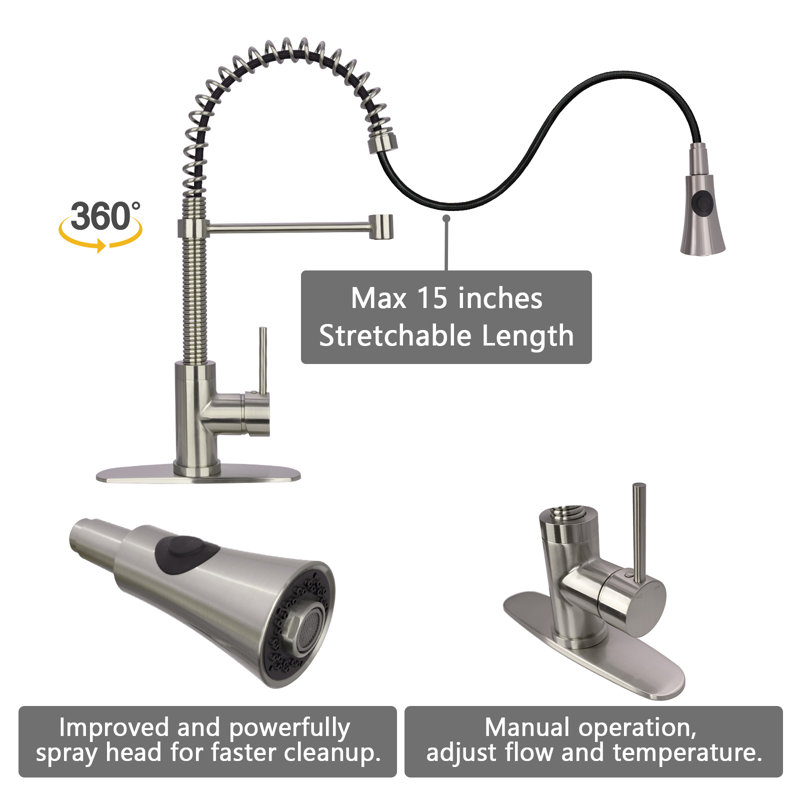 Akicon Pull Down Kitchen Faucet, Brushed Nickel