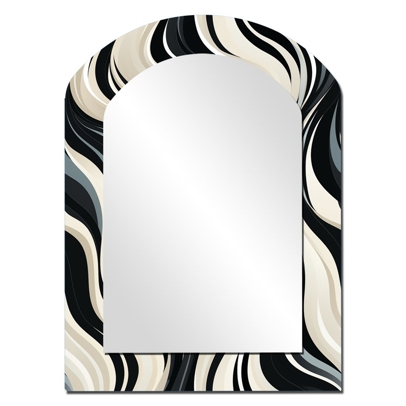 Élégance monochromatique zébrée noire et blanche - grand miroir mural asymétrique abstrait, miroir arche moderne unique, impression d'art en métal