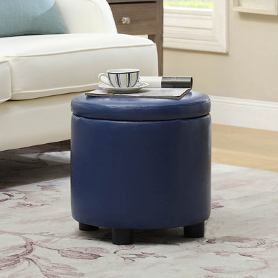 Ahl Arsy 15.75'' Wide Faux Leather Round Storage Ottoman with Reversible Tray Lid