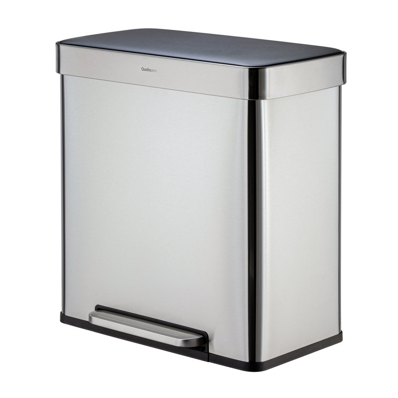 Qualiazero 16 Gallon Stainless Steel Multi-Compartment Recycling Bin, Argent
