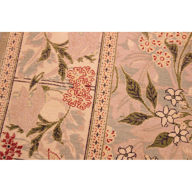Tapis vert / beige en laine noué à la main à motif floral 6 pi 2 po x 9 pi 3 po William Morris
