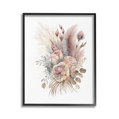 Boho Neutral Roses Framed Giclee Art by LSR Design Studio