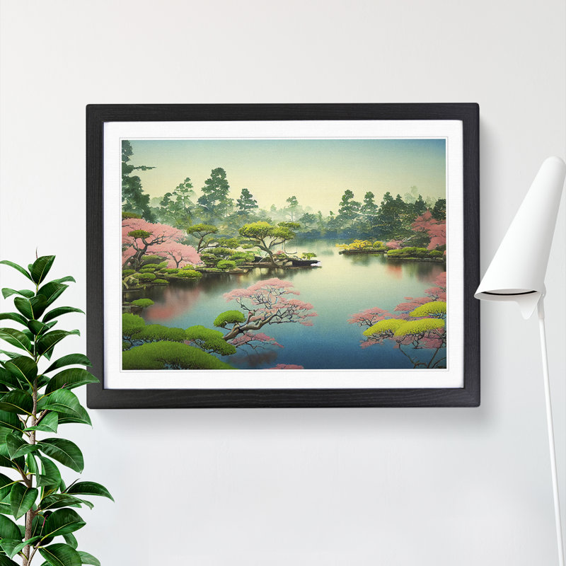 Japanese Garden Pond Vol.4 - Single Picture Frame Painting, Black, 46cm H x 64cm W x 2cm D