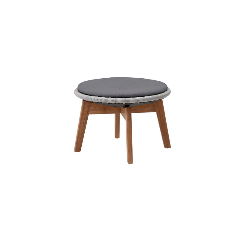 Peacock Outdoor Teak Ottoman, Light Gray/Gray