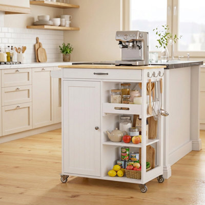  25'' W Rolling Kitchen Island Cart with Storage and Locking Wheels