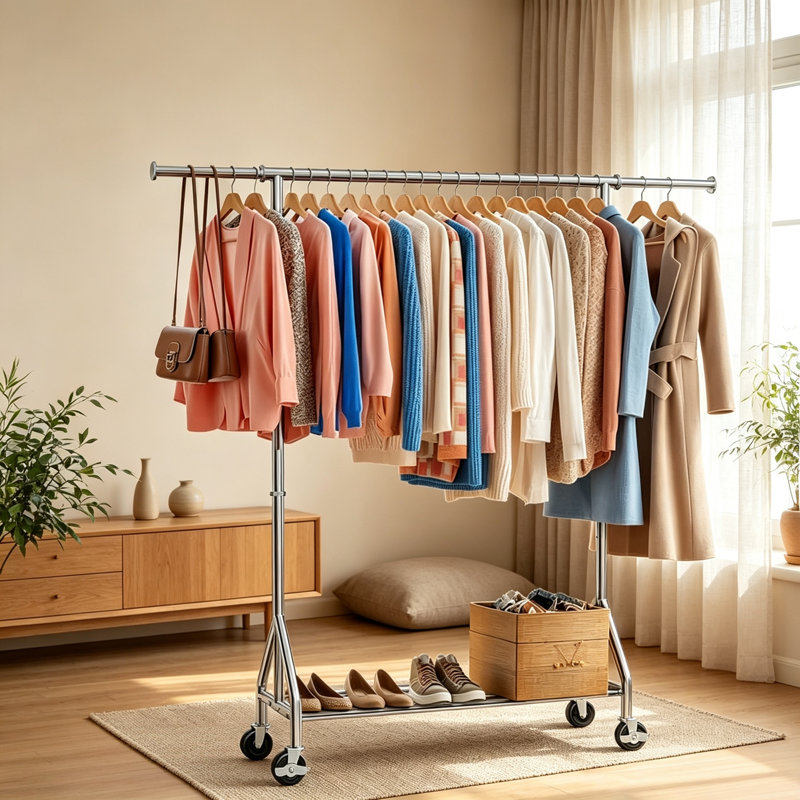 Heavy Duty Rolling Garment Rack Adjustable Silver
