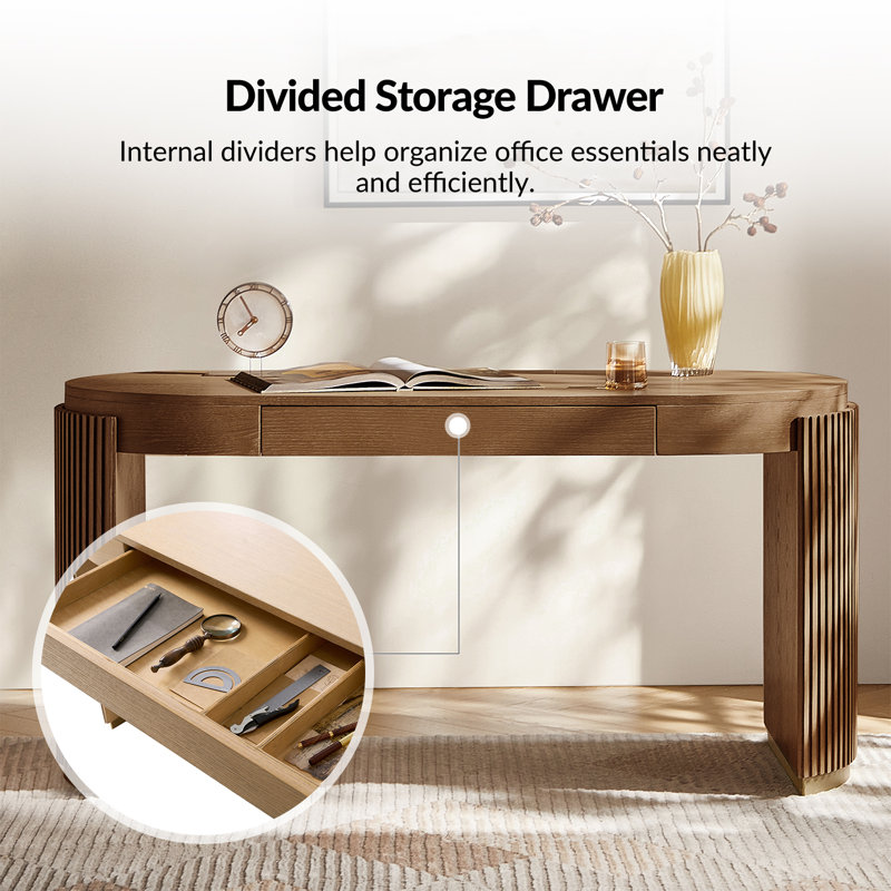 Kaybri 60" W Fluted Writing Desk, Mocha