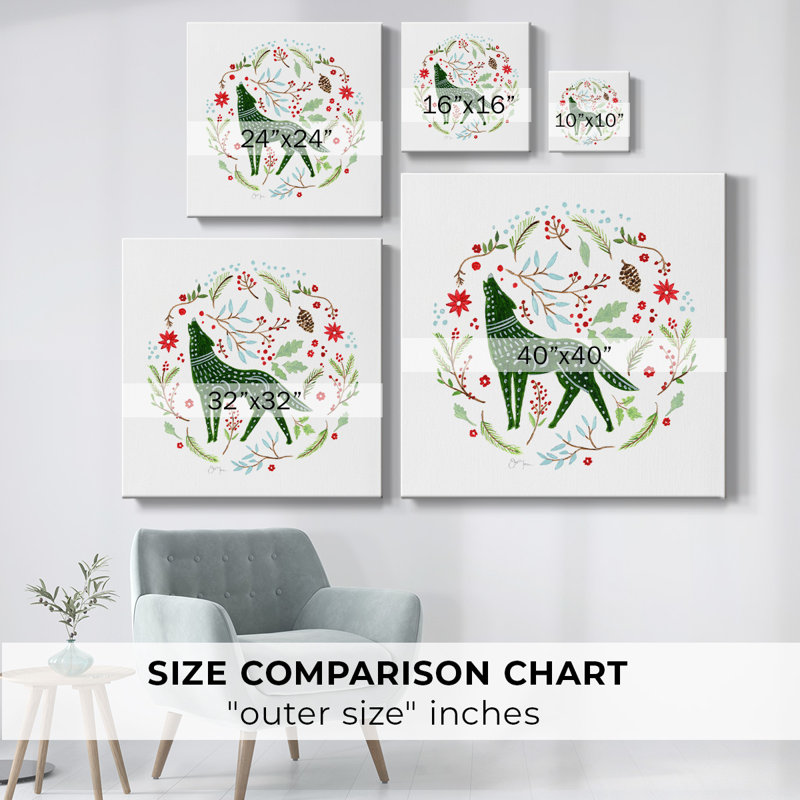 Loup de Noël sur toile, H 8 po x l 8 po x P 1,5 po