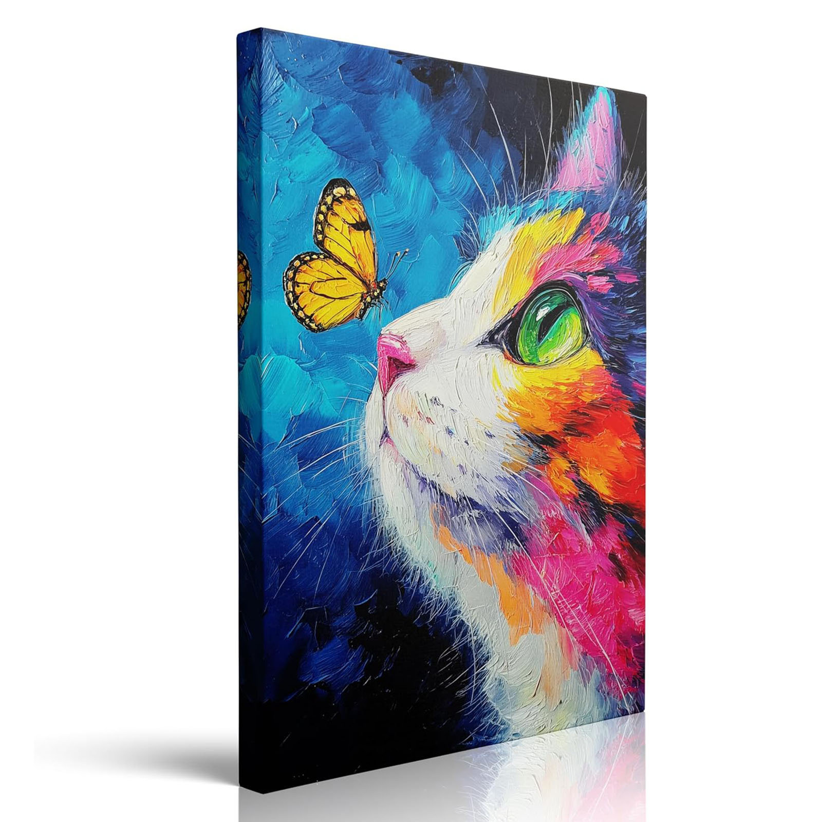 Latitude Run® Colorful Cat And Butterfly Canvas Wall Art Framed Print ...