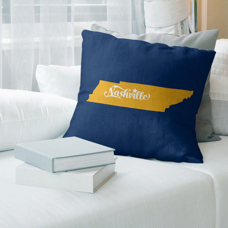 Cotton Blend Reversible Throw Pillow, 18" x 18", Navy/Yellow, Nashville