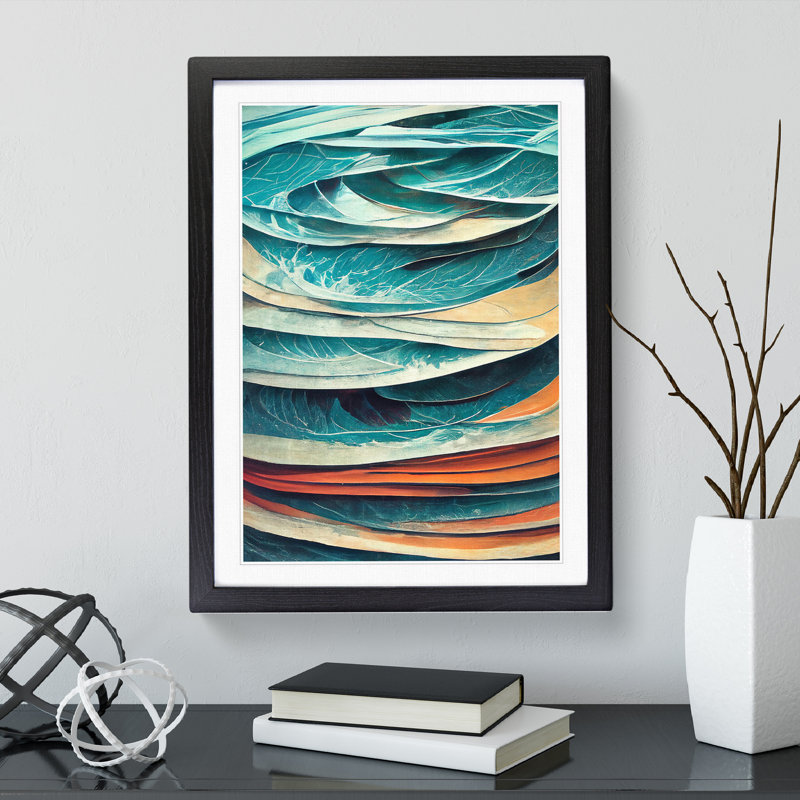 Beach Ocean Wave Abstract No.2 - Single Picture Frame Print, Black Framed, 64cm H x 46cm W x 2cm D