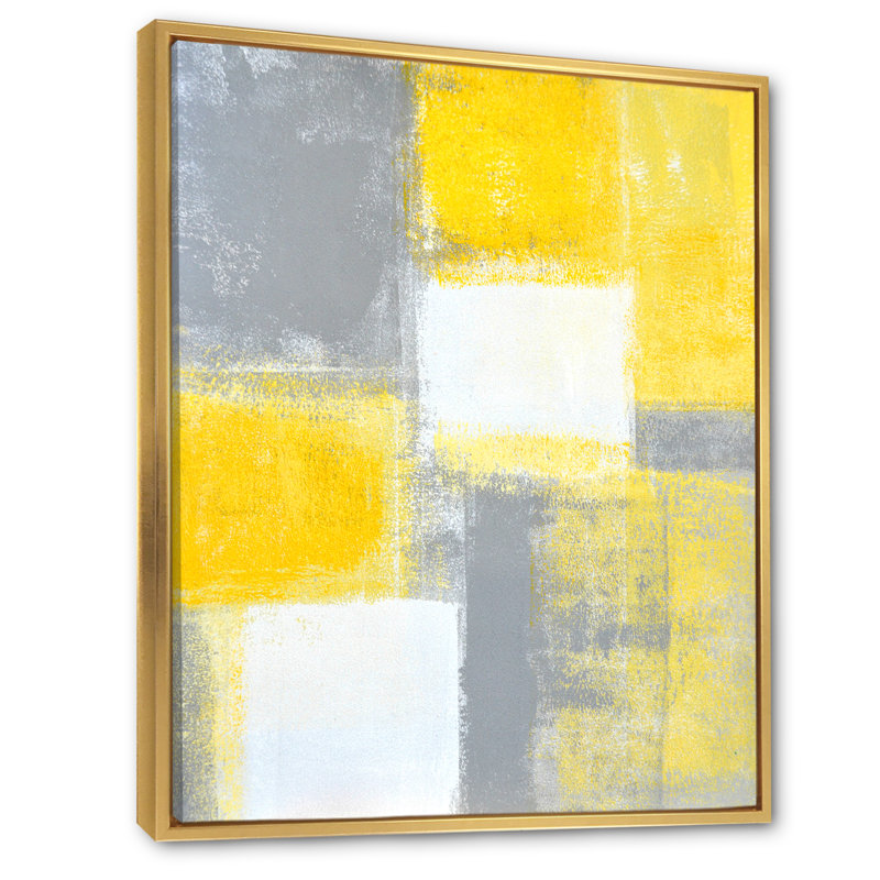 «Gray Meets Yellow Abstract Art», reproduction d'art sur toile, H 20 po x l 12 po x P 1 po, Cadre flottant doré