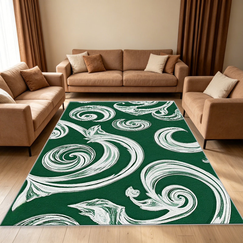 Green Scroll area rugs for Living Room, Soft and Comfortable, Suitable for all seasons, easy to maintain, machine washable Indoor floor mat, Under Table Farmhouse suitable for Bedroom, Dining Room, Study, Patio, Balcony, Home Decor