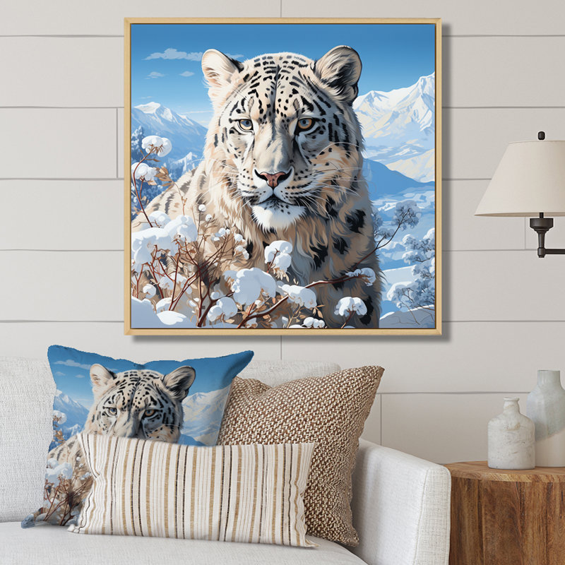 " White Tiger In Winter V ", Natural Floater Framed, 16" H x 16" W x 1" D