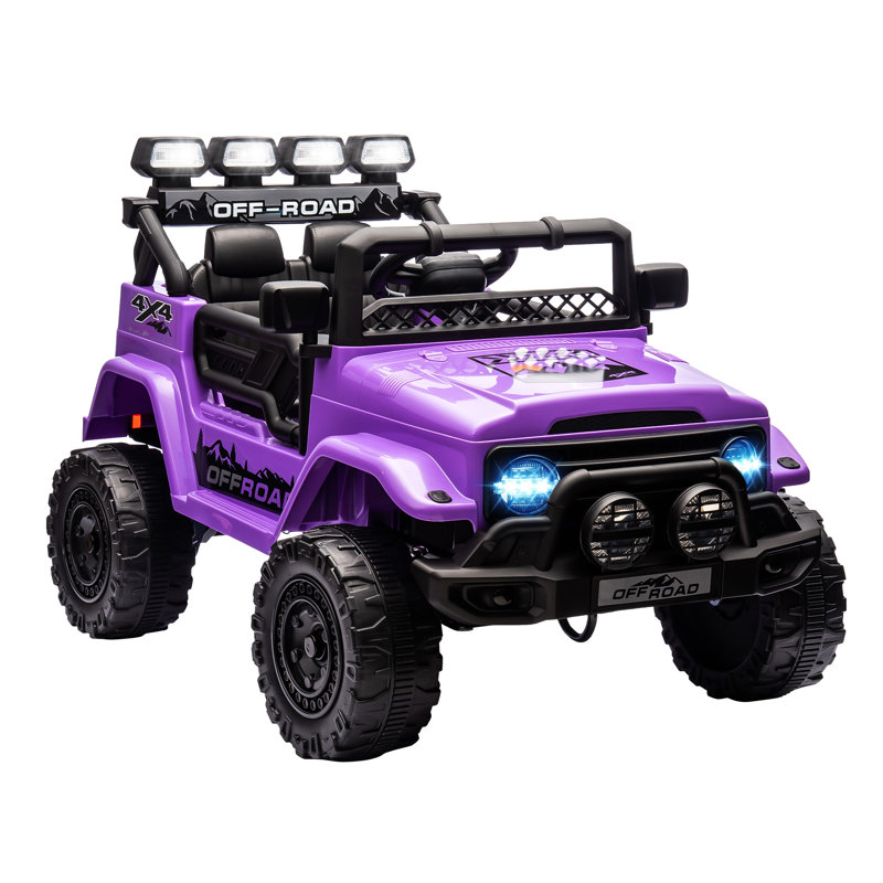 GarveeHome 12V Ride On Truck Car, 2WD Electric Car with Remote Control, Toddler Battery Powered Ride On Toy with Spring Suspension, LED Lights, Music, Battery Display for Kids 3-8, Purple