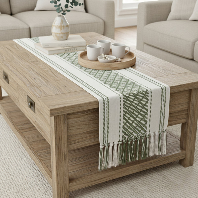 Chemin de table Boho, 48 po x 14 po, Brun rouille