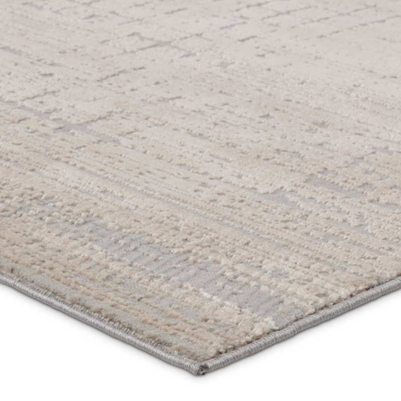 Tapis beige / gris en polypropylène / polyester abstrait tissé à la machine, Rectangle 10 pi x 14 pi