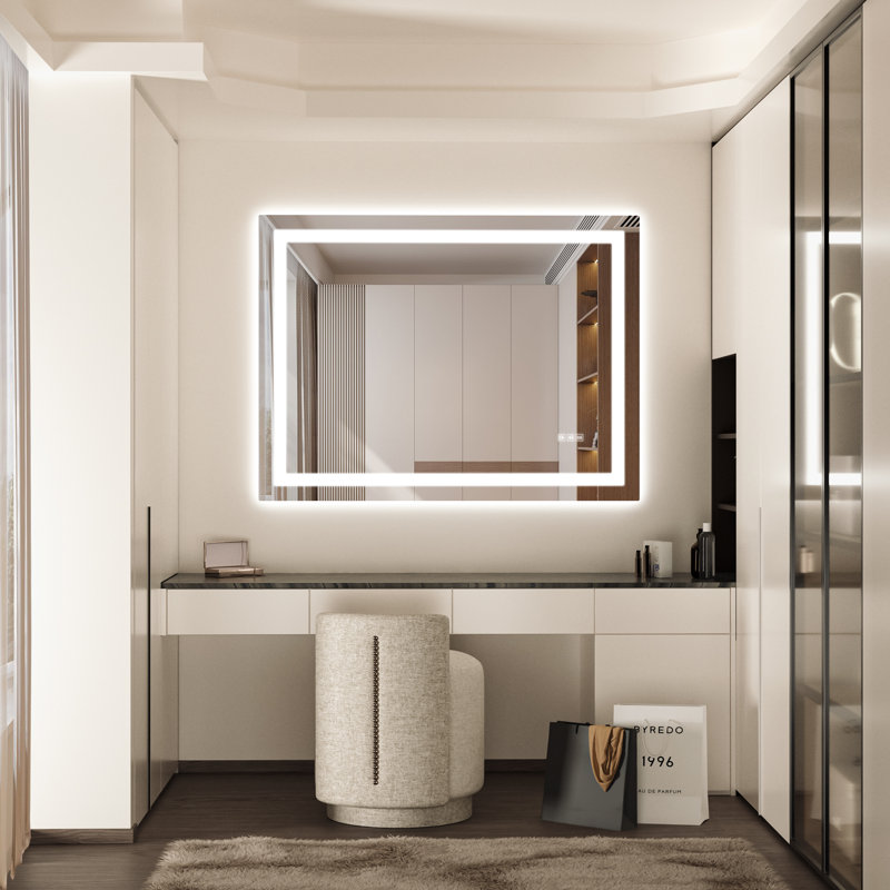 Keyshauna LED Bathroom Mirror with Frontlit and Backlit, 3 Colors Temperature & Dimmable Light Anti-fog Tempered Glass Bathroom Vanity Mirror