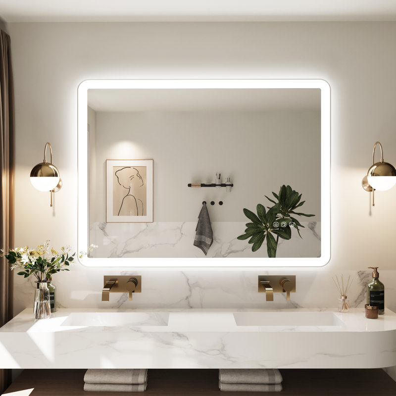 Miroir mural Natalin, 48 po x 36 po, Rectangulaire, Nickel brossé