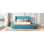 Lit plateforme tapissier grand en velours avec tête de lit à oreilles et 1 grand tiroir, 2 tabourets de rangement latéraux (bleu)-1112428810