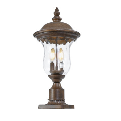 Lampadaire d'extérieur 21 po rétro avec lanterne de jardin imperméable avec abat-jour en verre transparent, finition bronze classique pour cour, porche et allée