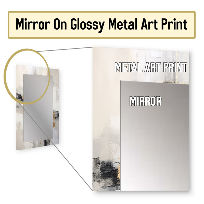 Essential Bliss Minimalism Abstract Gold Painting - Abstract Painting Mirror, Gold Unique Wall Mirror, Printed Metal Art