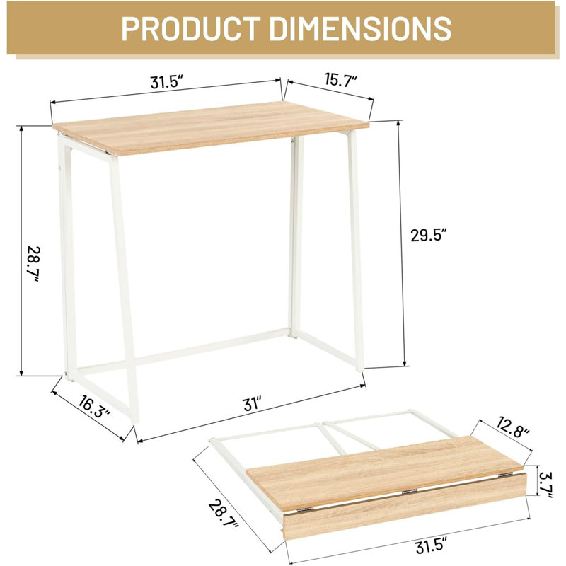 Bureau pliant, table d'ordinateur compacte, bureau d'étude compact pour bureau à domicile, 31,5 pouces, bureau simple