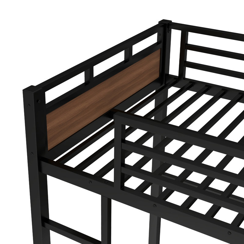 Twin XL Metal Bunk Bed With Loft & Quiet Frame,  Separable Bunk Beds, Twin XL over Twin XL, Walnut