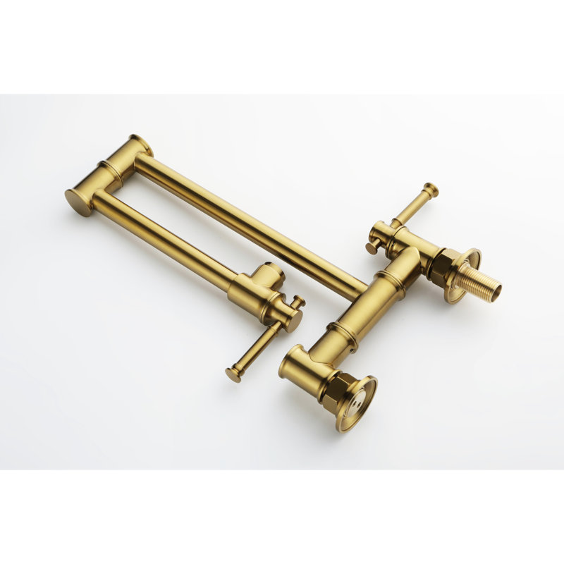 Pot Filler Faucet Wall Mount - Brass, Gold Color, Double Handles, Splash- Modern Brass Mount, Gold, Finish
