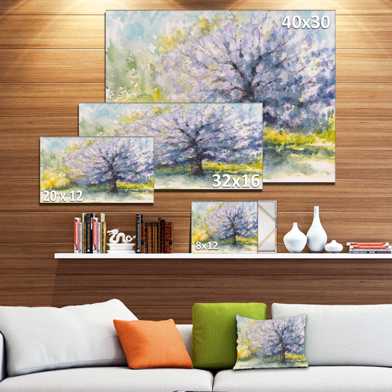Cerisier en fleurs - reproduction sur toile tendue, H 16 po x l 32 po x P 1 po