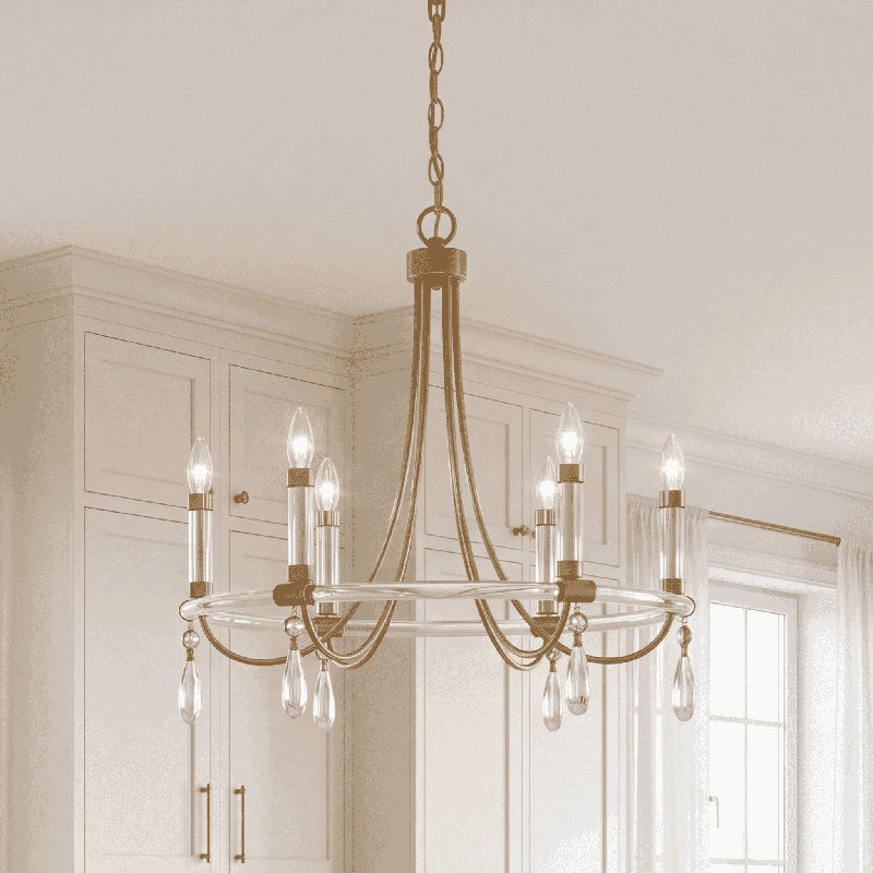 Lustre à 6 lumières Savoy House Mayfair en laiton chaud et chrome, H 23,5 po x l 25,5 po x P 25,5 po, Six lumières