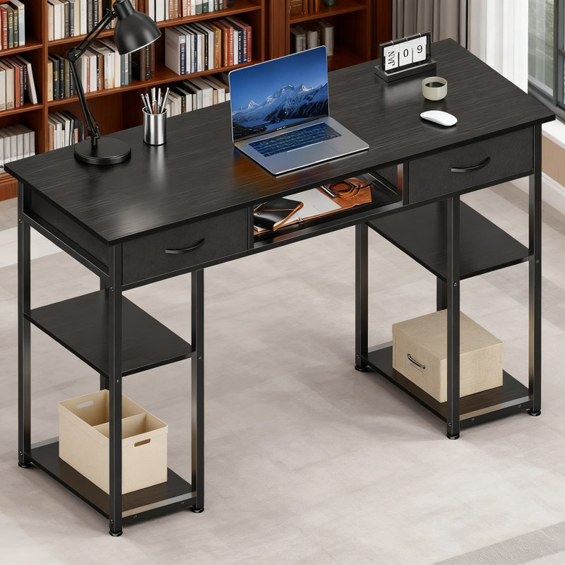 Bureau d'ordinateur pour ordinateur avec tiroirs et tablettes de rangement - Table ergonomique pour PC de 48 pouces avec structure en métal et pieds réglables pour le bureau personnel