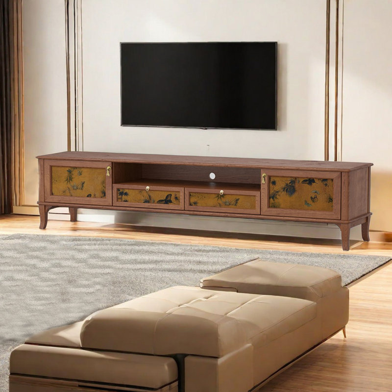 Crédence de rangement en bois massif American Style, Jaune clair, H 19,69 po x L 86,61 po x l 16,54 po
