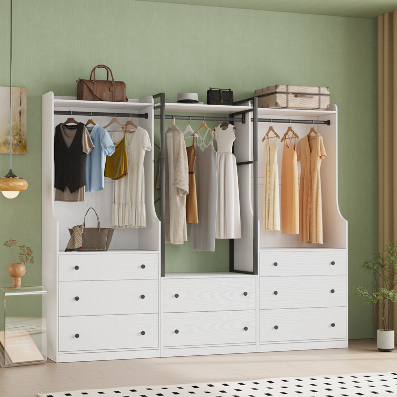71" Modern Freestanding Wardrobe Armoire With Storage Drawers And Hanging Rod