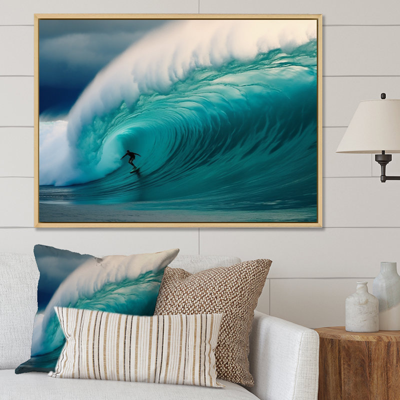 Hawaiian Waves Surf Dream I - Hawaii, art mural encadré, H 16 po x l 32 po x P 1 po, Cadre naturel flottant