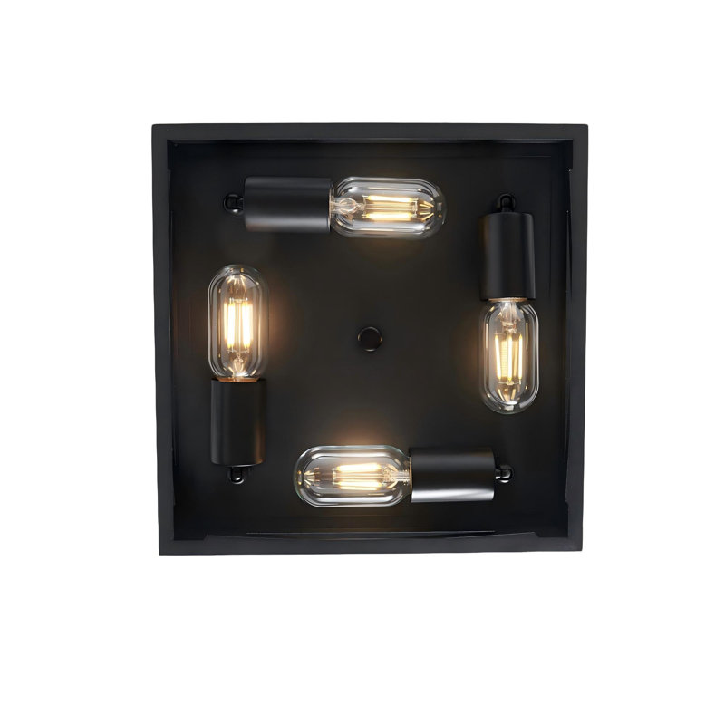 Plafonnier encastré industriel à cage carrée, Matte Black, 4