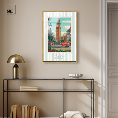 «London Travel Stamp», impression sur affiche encadrée par Art Remedy, cadre doré, 20 x 30