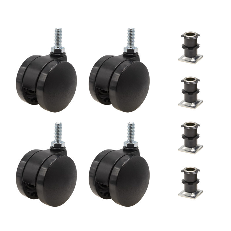 Roulettes pivotantes noires 2 po pour carré 3/4 po