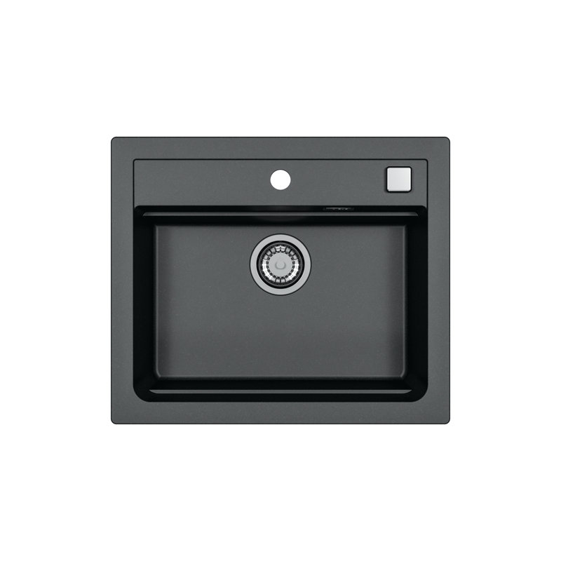 Belfry Kitchen Losurdo 500mm W Single Bowl Granite Inset Kitchen Sink with 1 Faucet Hole, Carbon
